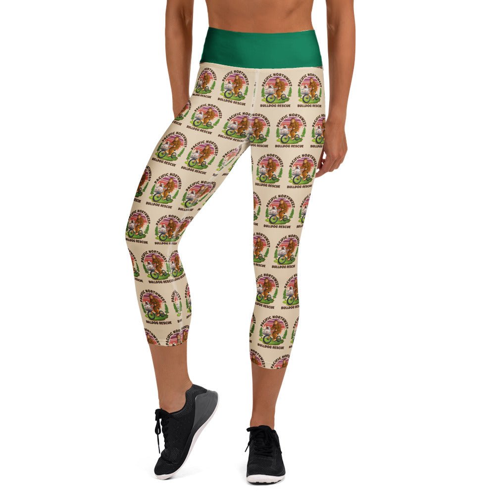 &quot;Bulldogs &amp; Bigfoot&quot; Pacific Northwest Bulldog Rescue Yoga Capri Leggings