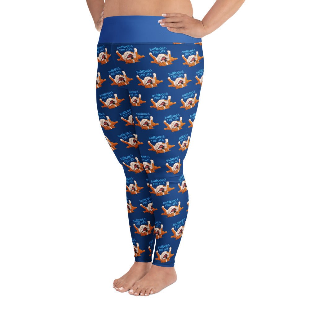 &quot;Bulldogs For Life&quot; Blue Plus Size Leggings | Red &amp; White Colored