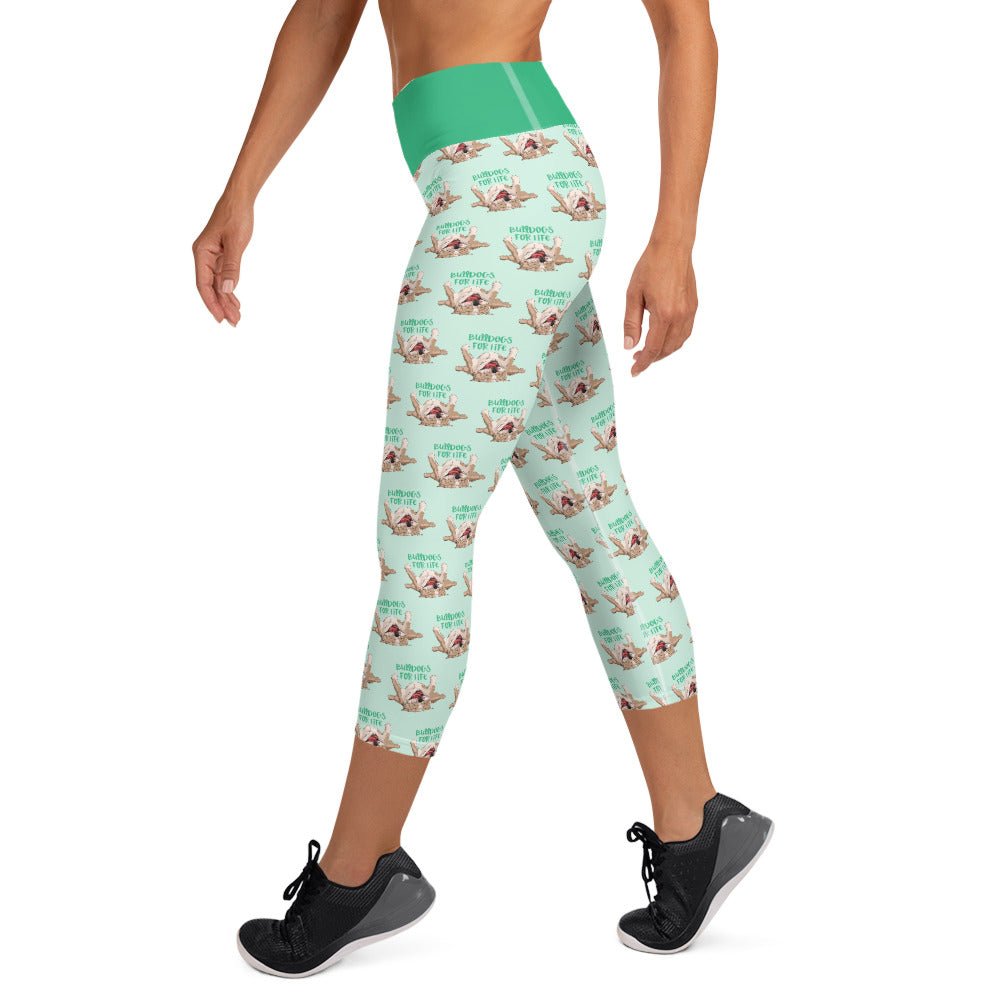 &quot;Bulldogs For Life&quot; Yoga Capri Leggings | Fawn &amp; White Colored