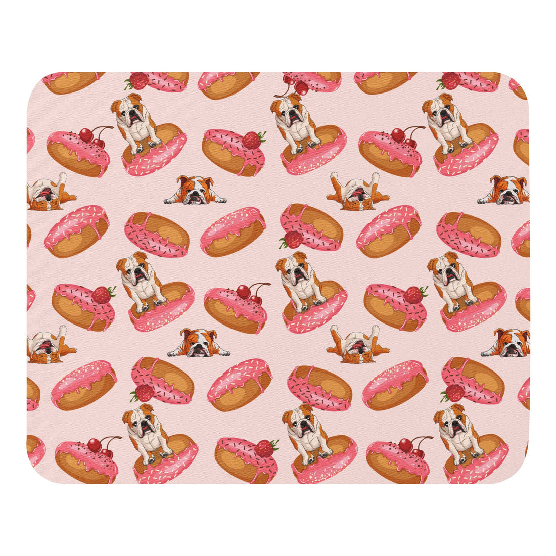 "Bulldogs & Pink Donuts" Mouse Pad | Red & White Colored