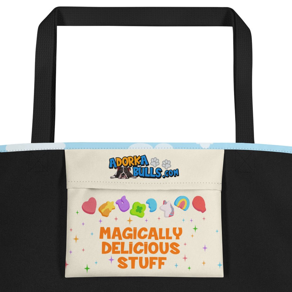 "Bully Charms" Bulldog Large Tote Bag with Pocket | Fawn &amp; White Colored