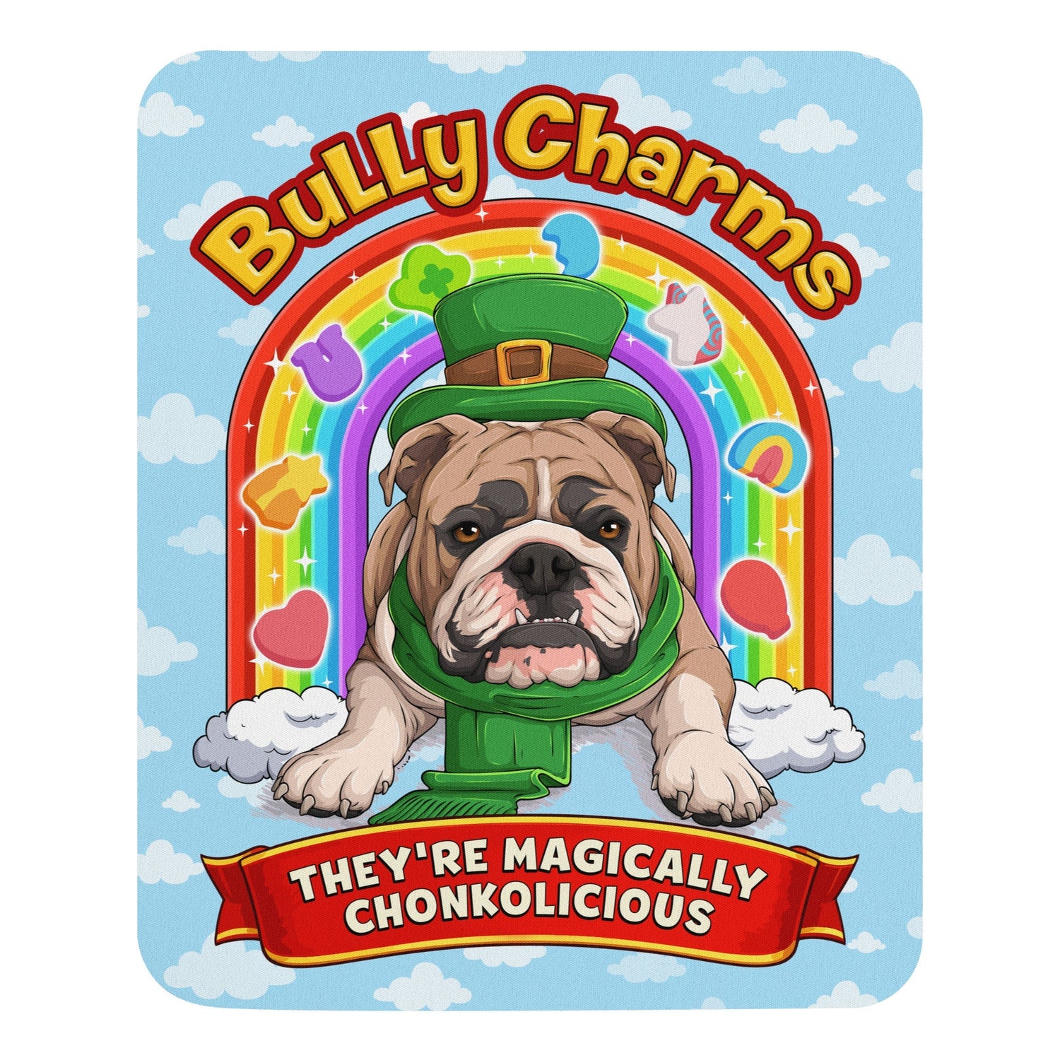 "Bully Charms" Bulldog Mouse Pad | Fawn &amp; White Colored