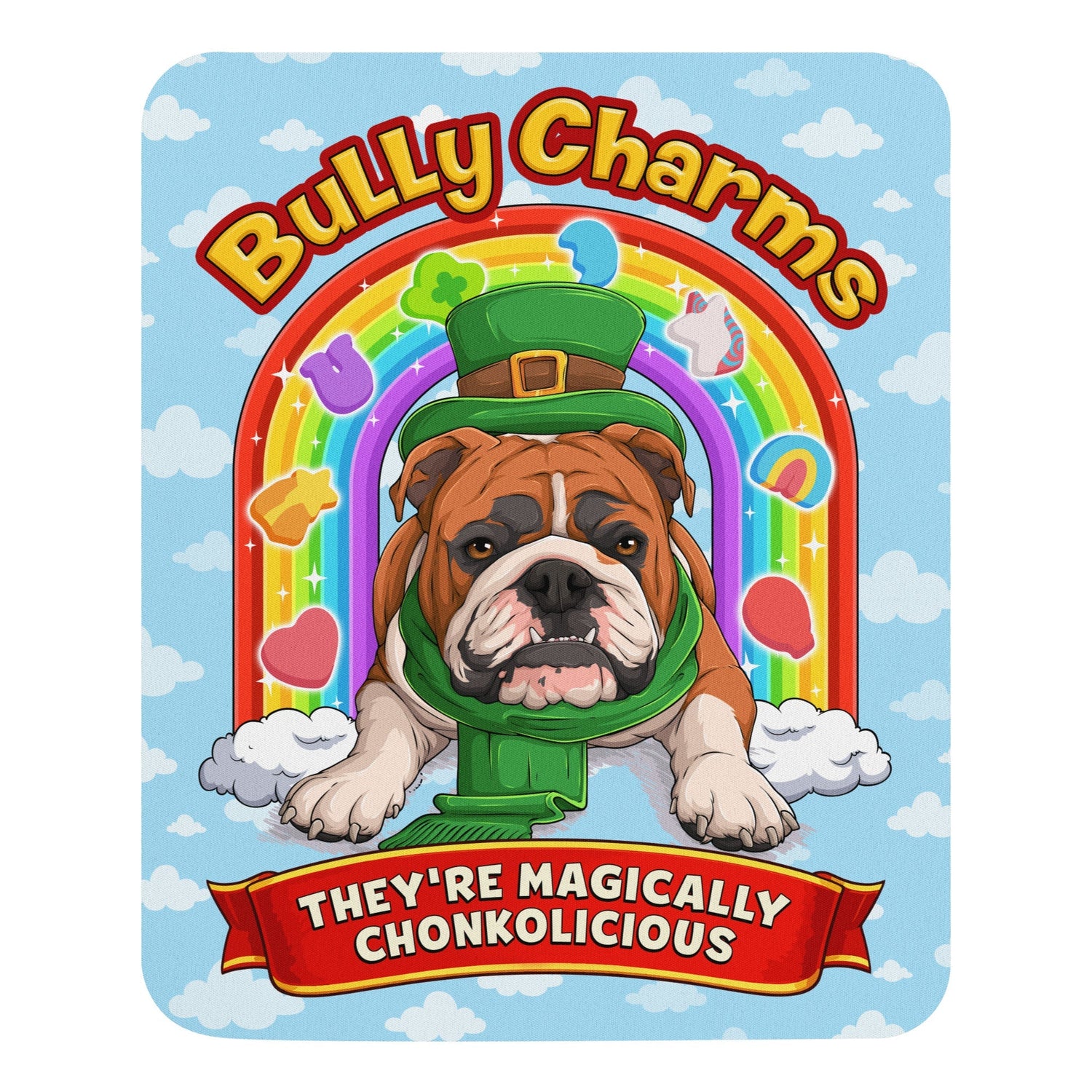 "Bully Charms" Bulldog Mouse Pad | Red &amp; White Colored