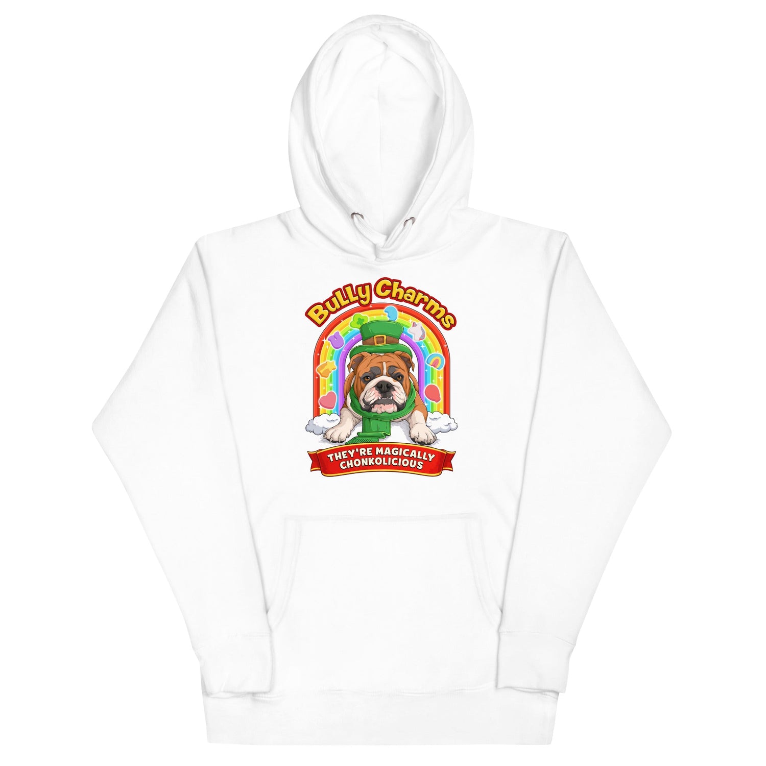 "Bully Charms" English Bulldog Hoodie | Red &amp; White Colored
