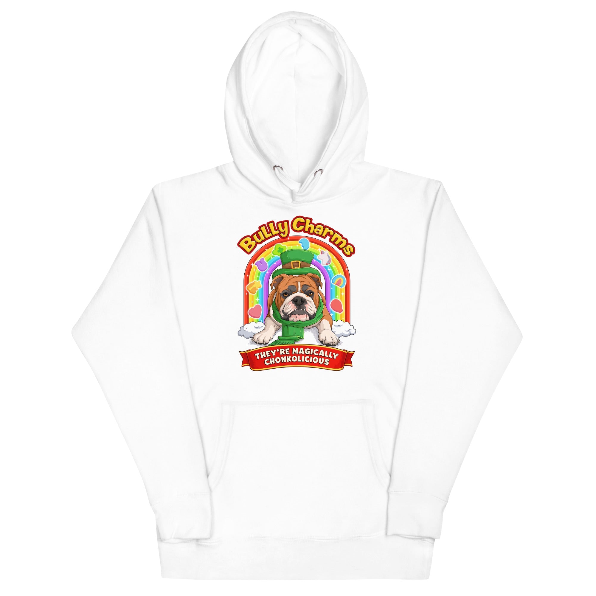 "Bully Charms" English Bulldog Hoodie | Red &amp; White Colored