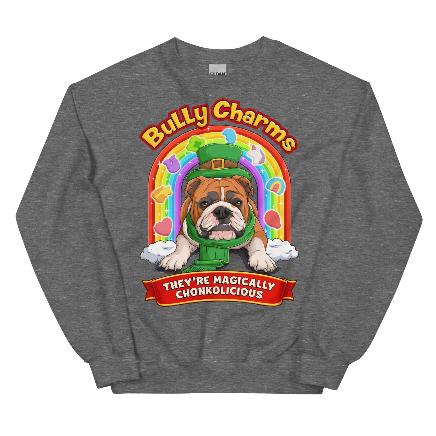 "Bully Charms" English Bulldog Sweatshirt | Red &amp; White Colored