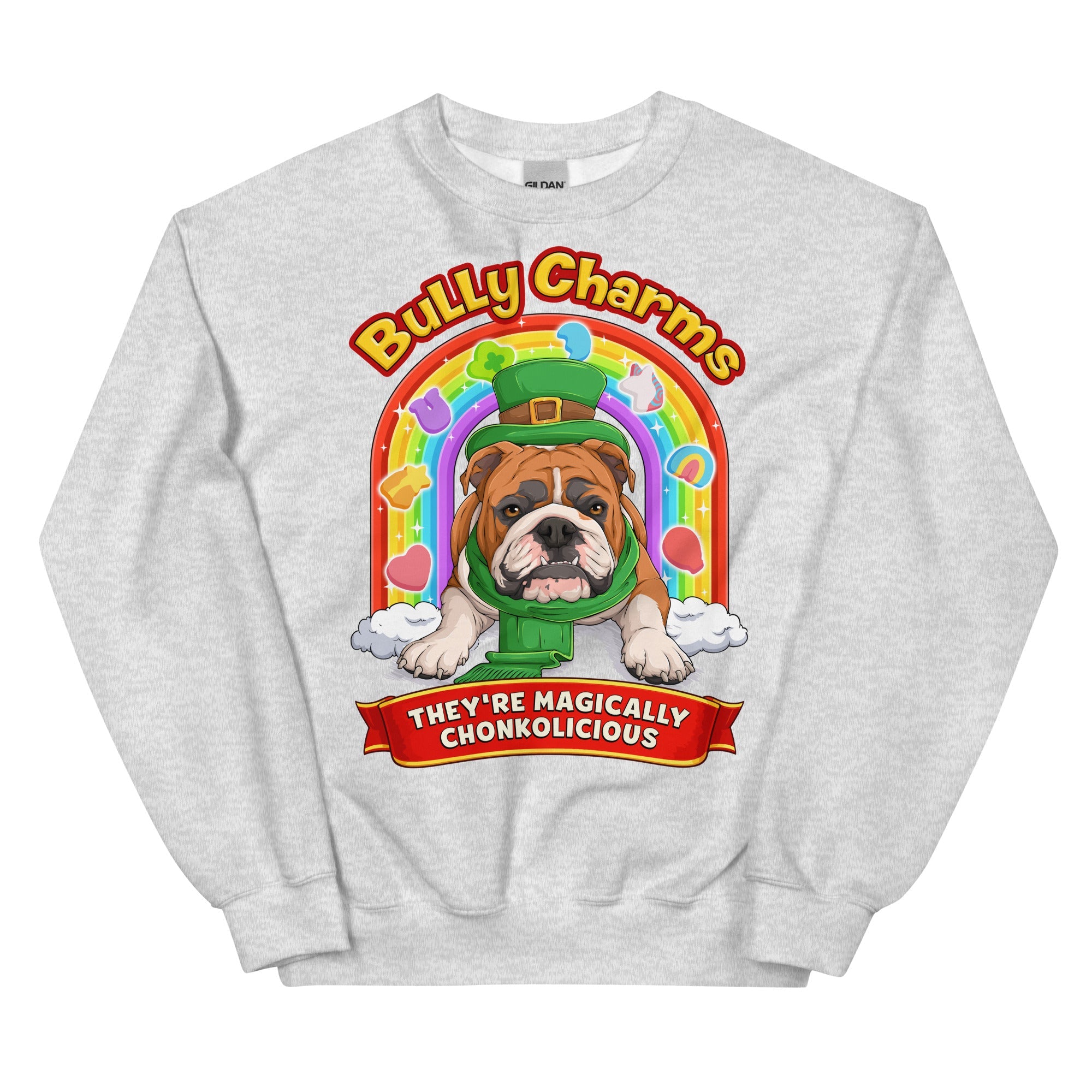 "Bully Charms" English Bulldog Sweatshirt | Red &amp; White Colored