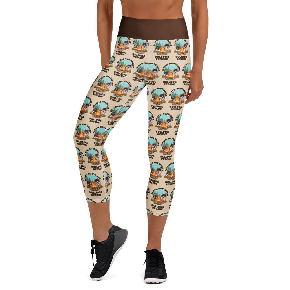 &quot;Campfire Bullies&quot; Pacific Northwest Bulldog Rescue Yoga Capri Leggings