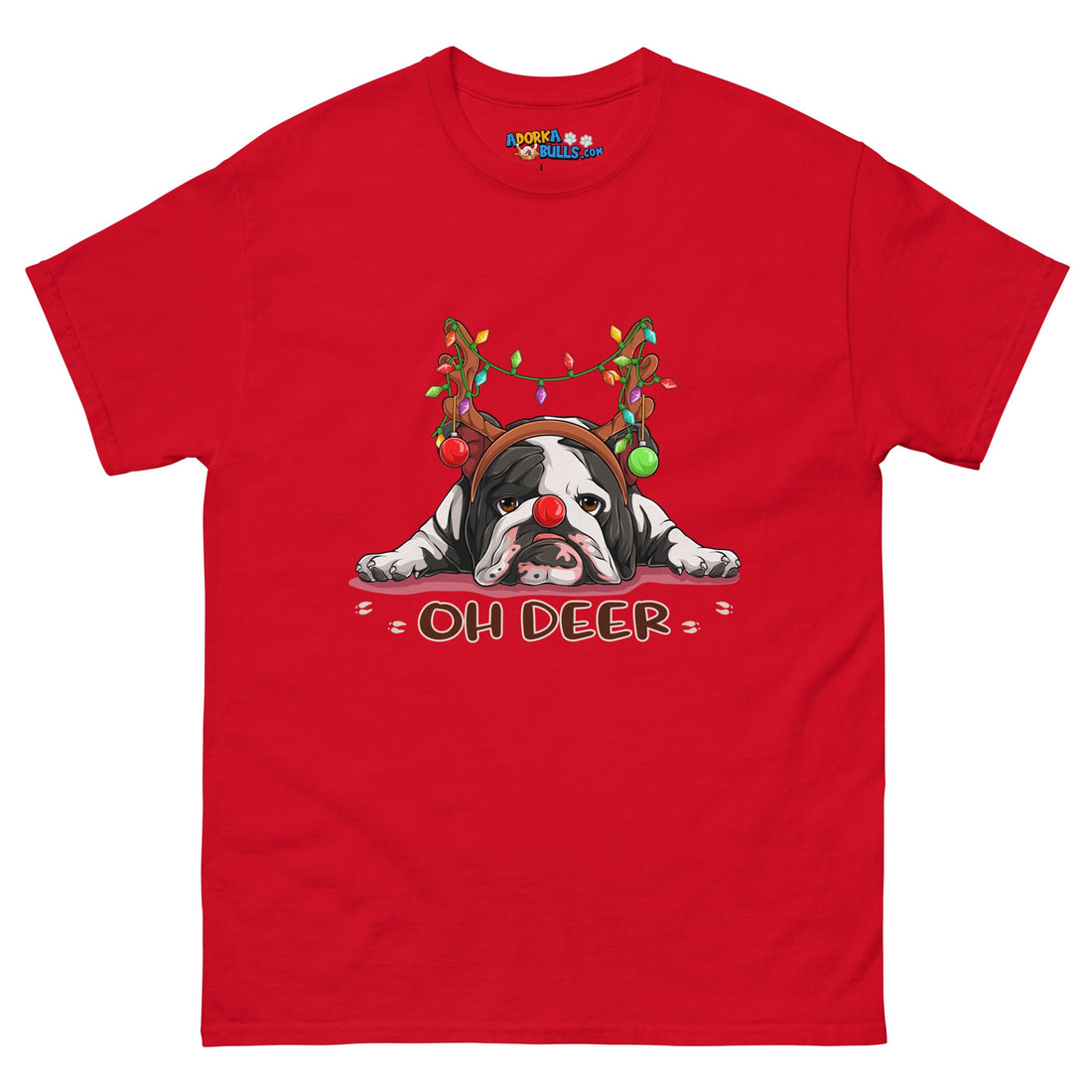 Christmas &quot;Oh Deer&quot; English Bulldog Unisex Tee | B&amp;W Colored