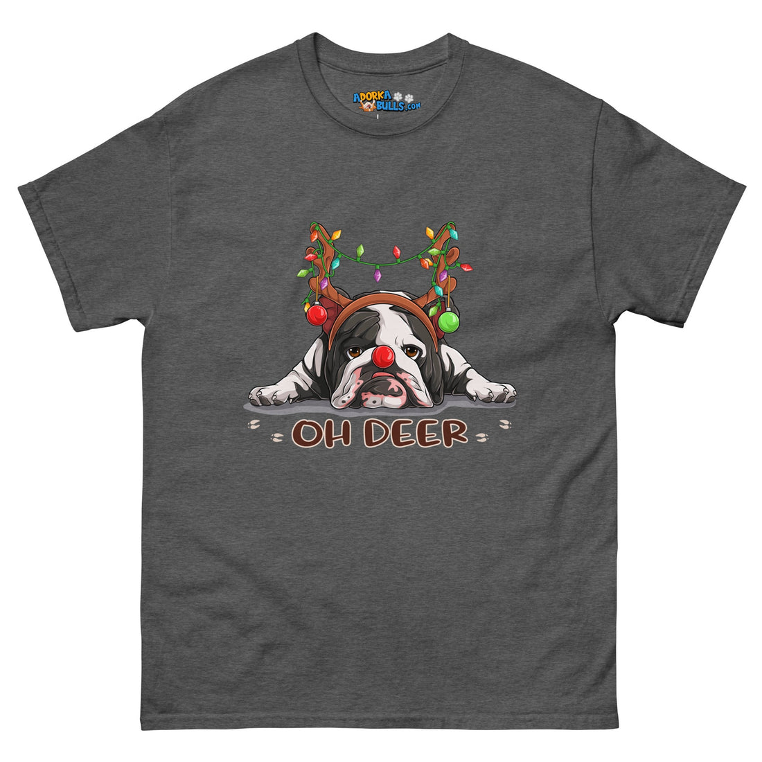 Christmas &quot;Oh Deer&quot; English Bulldog Unisex Tee | B&amp;W Colored