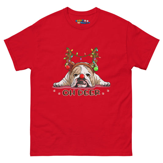 Christmas "Oh Deer" English Bulldog Unisex Tee | Fawn & White Colored