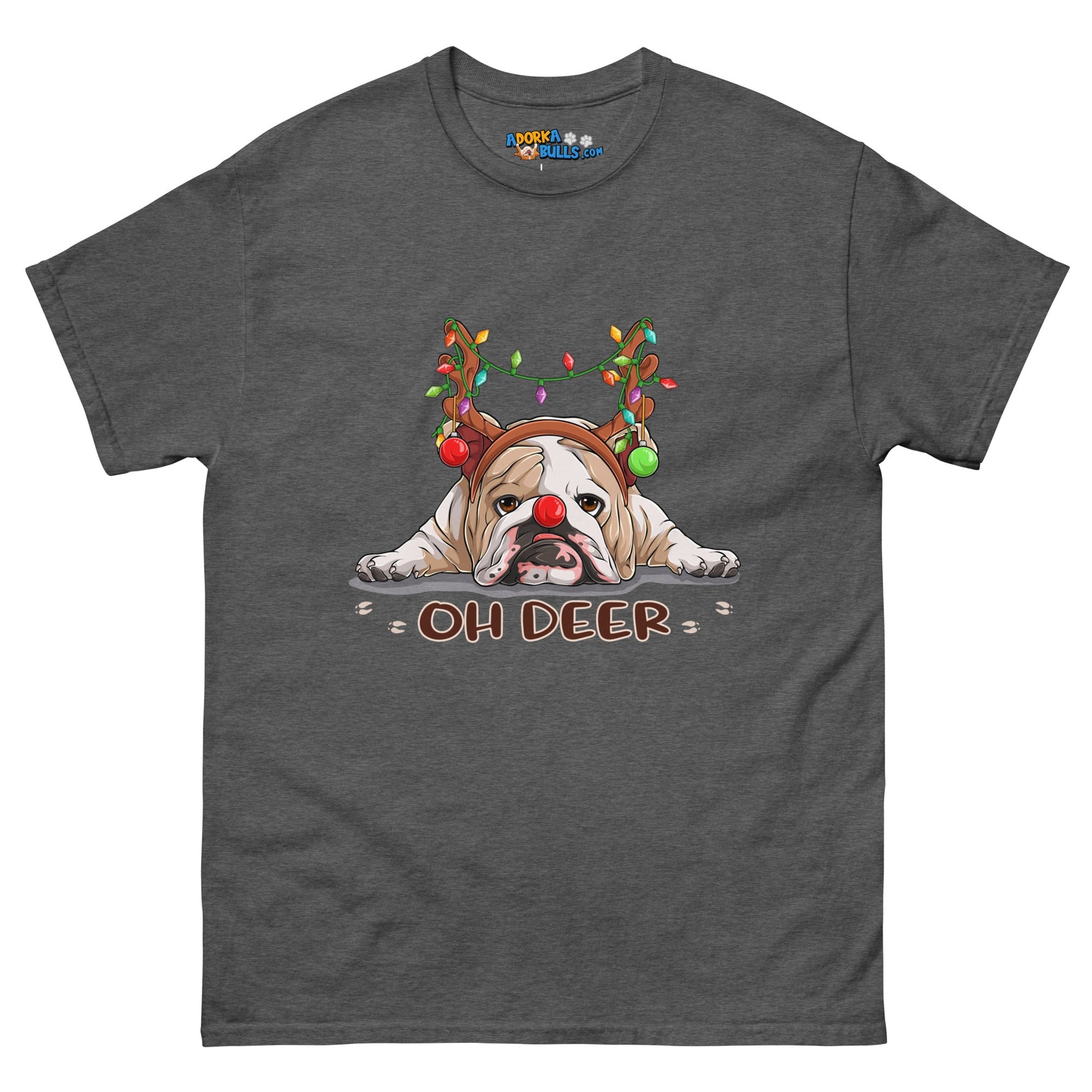 Christmas "Oh Deer" English Bulldog Unisex Tee | Fawn & White Colored