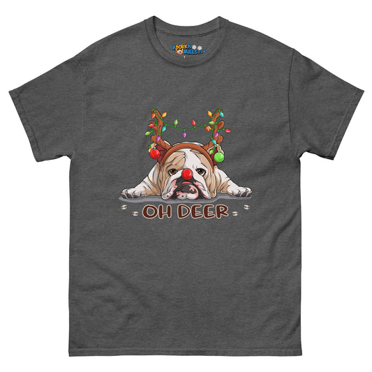 Christmas "Oh Deer" English Bulldog Unisex Tee | Fawn & White Colored