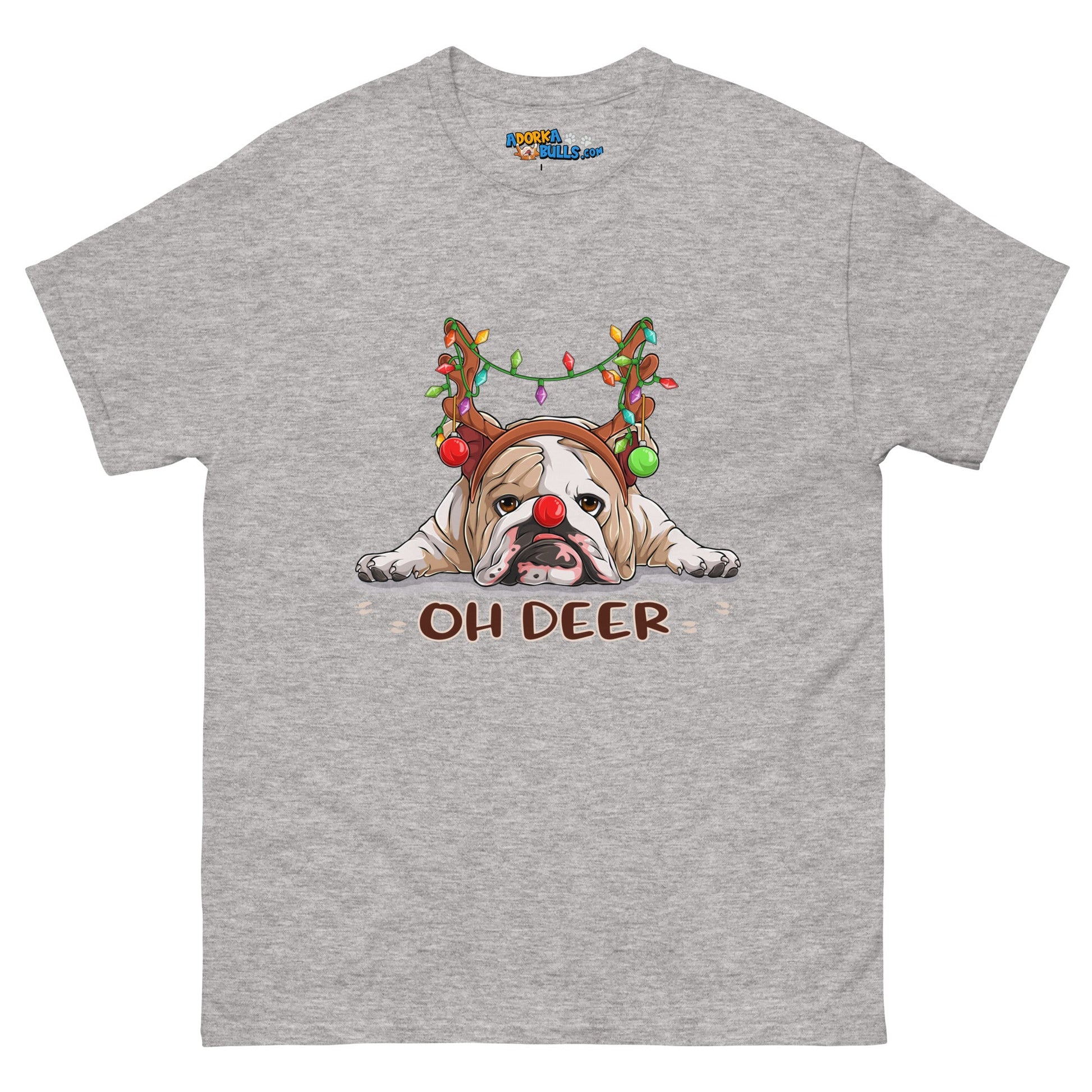 Christmas "Oh Deer" English Bulldog Unisex Tee | Fawn & White Colored