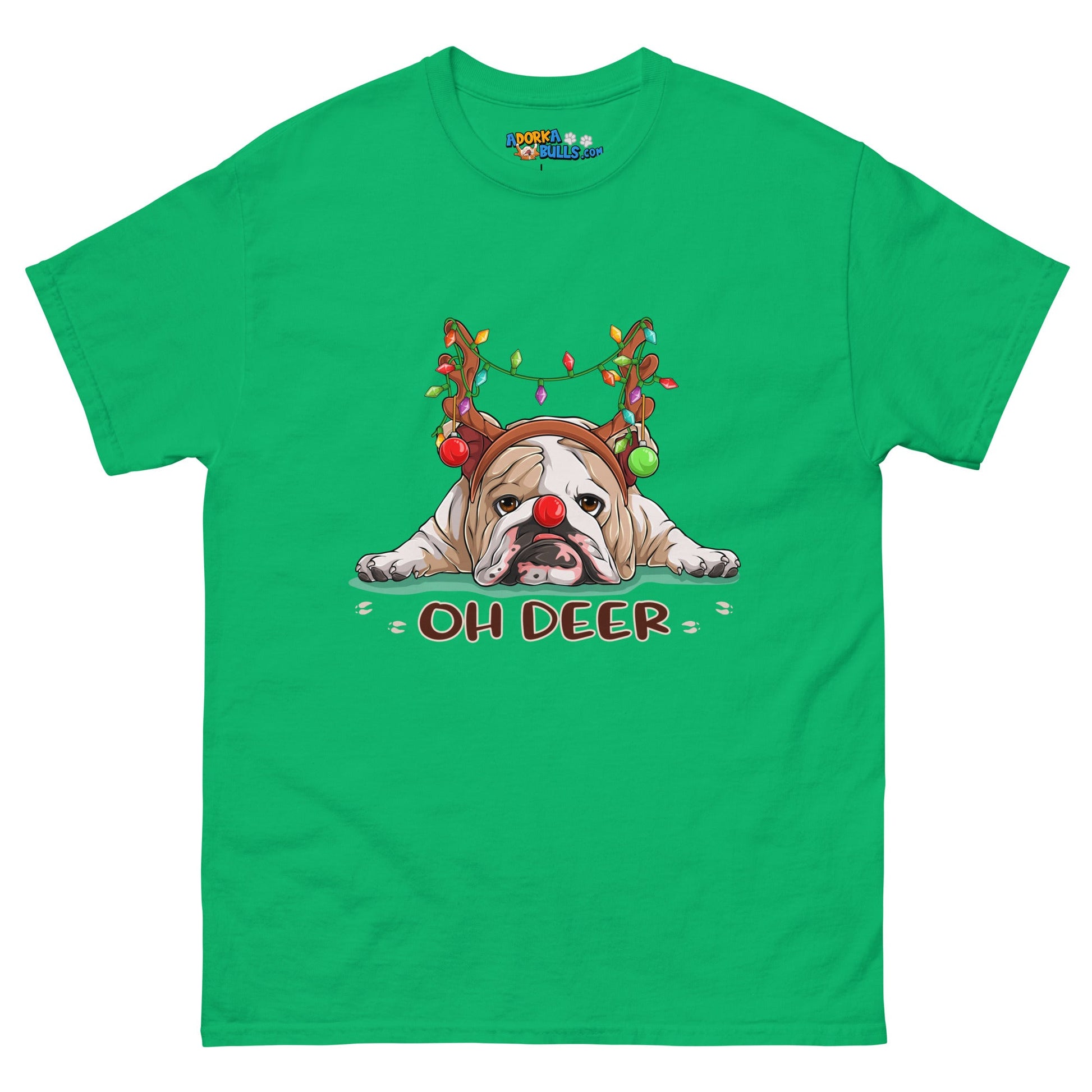 Christmas "Oh Deer" English Bulldog Unisex Tee | Fawn & White Colored