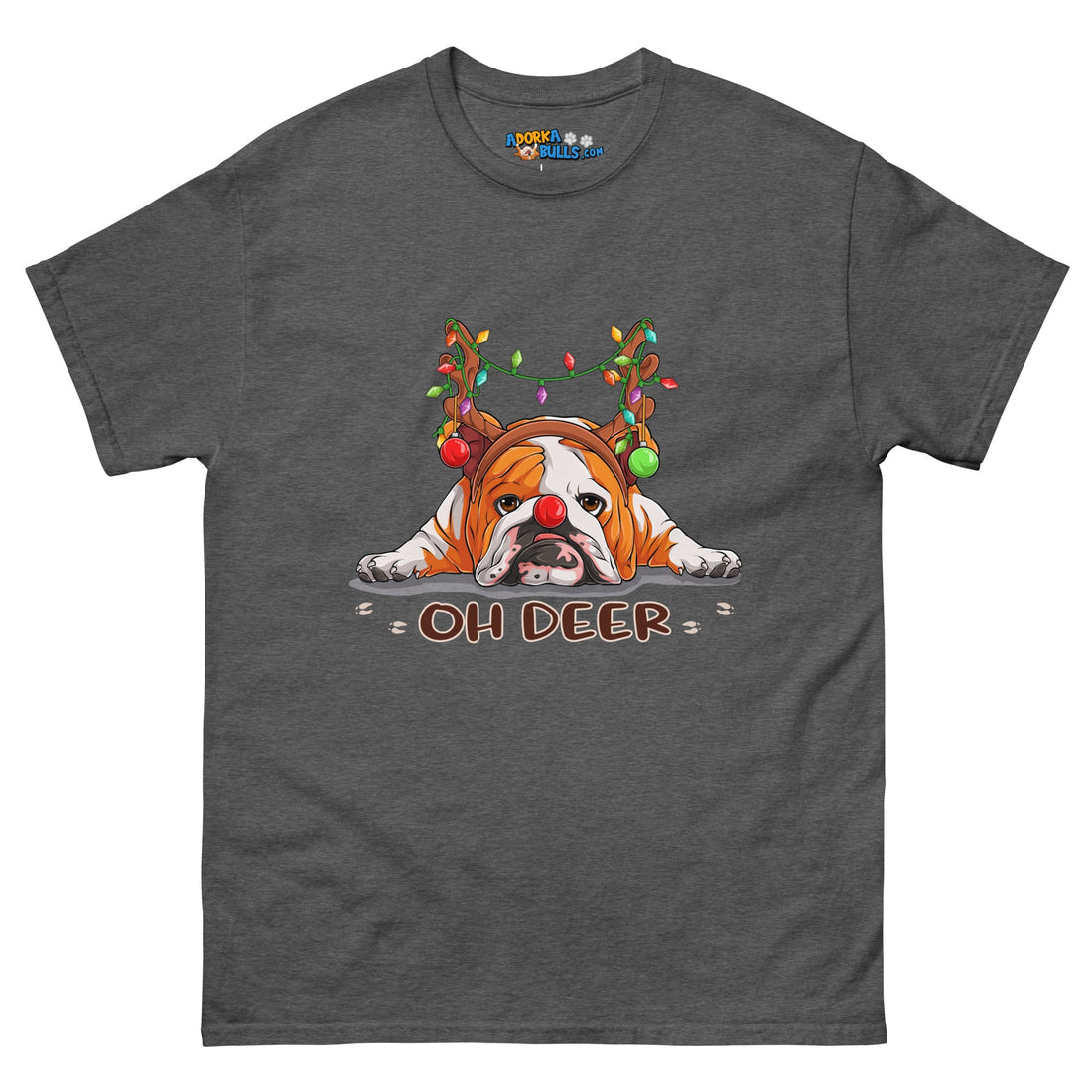 Christmas &quot;Oh Deer&quot; English Bulldog Unisex Tee | Red &amp; White Colored