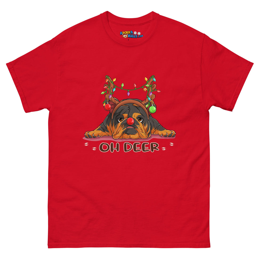 Christmas &quot;Oh Deer&quot; English Bulldog Unisex Tee | Tri Colored