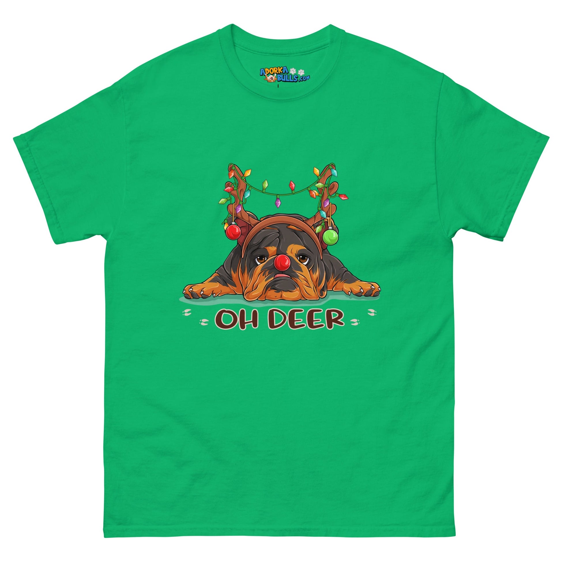 Christmas "Oh Deer" English Bulldog Unisex Tee | Tri Colored