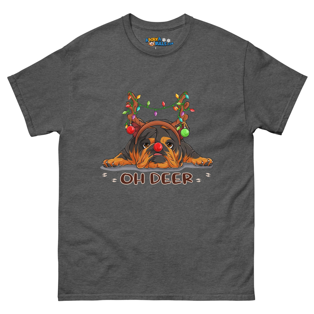 Christmas &quot;Oh Deer&quot; English Bulldog Unisex Tee | Tri Colored