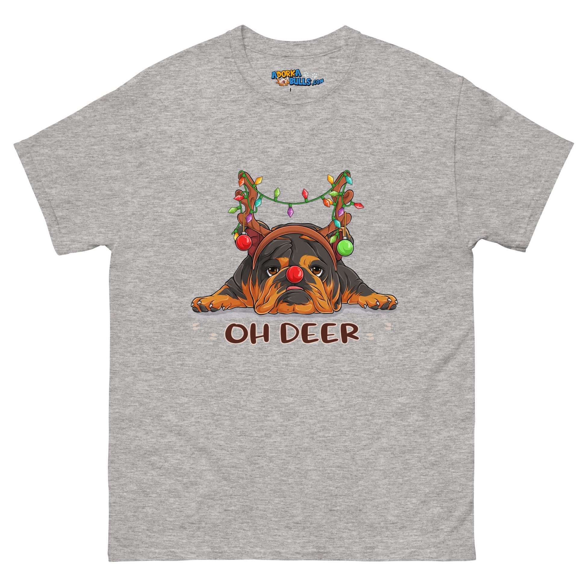 Christmas "Oh Deer" English Bulldog Unisex Tee | Tri Colored