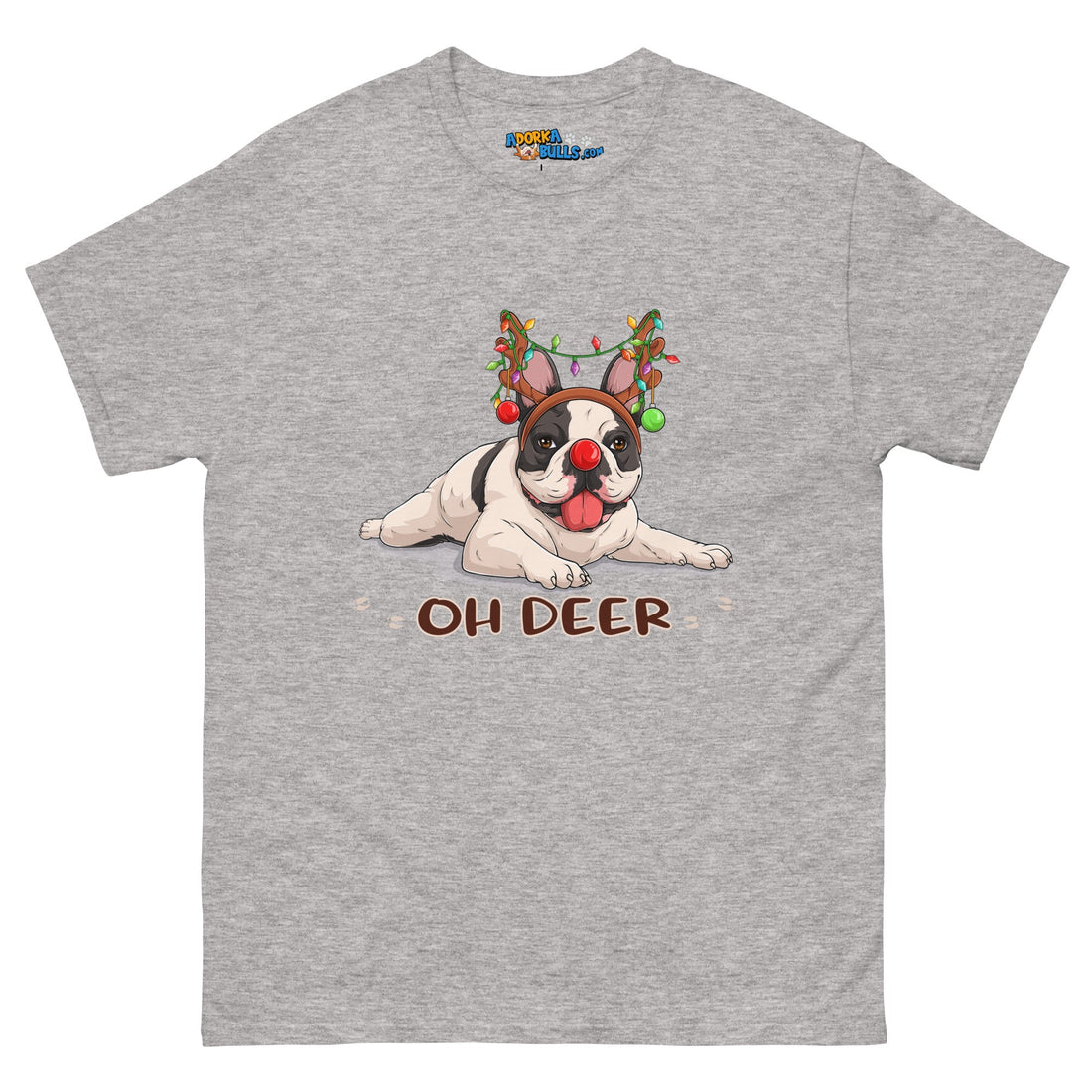Christmas "Oh Deer" French Bulldog Unisex Tee | B&amp;W Colored