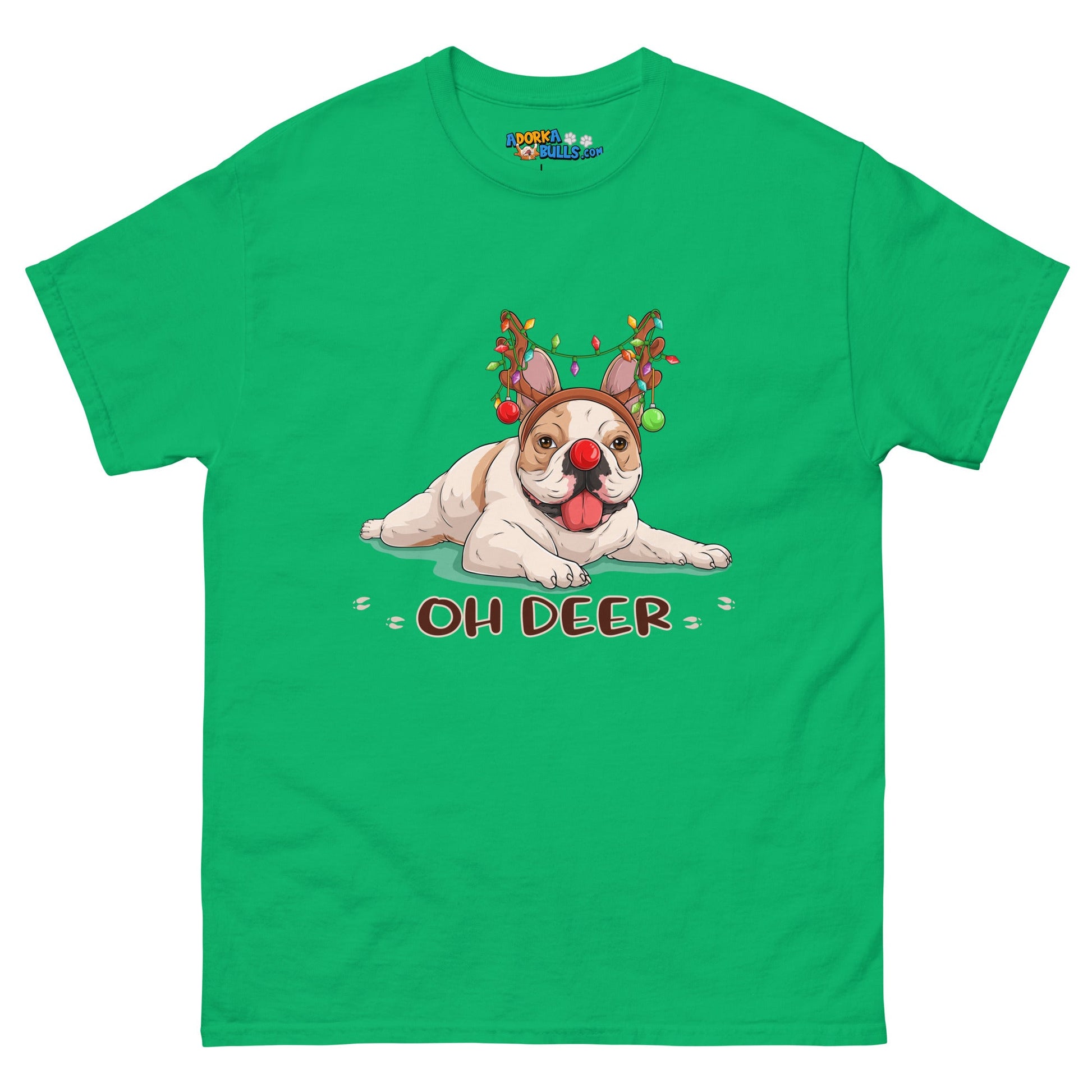 Christmas "Oh Deer" French Bulldog Unisex Tee | Fawn & White Colored