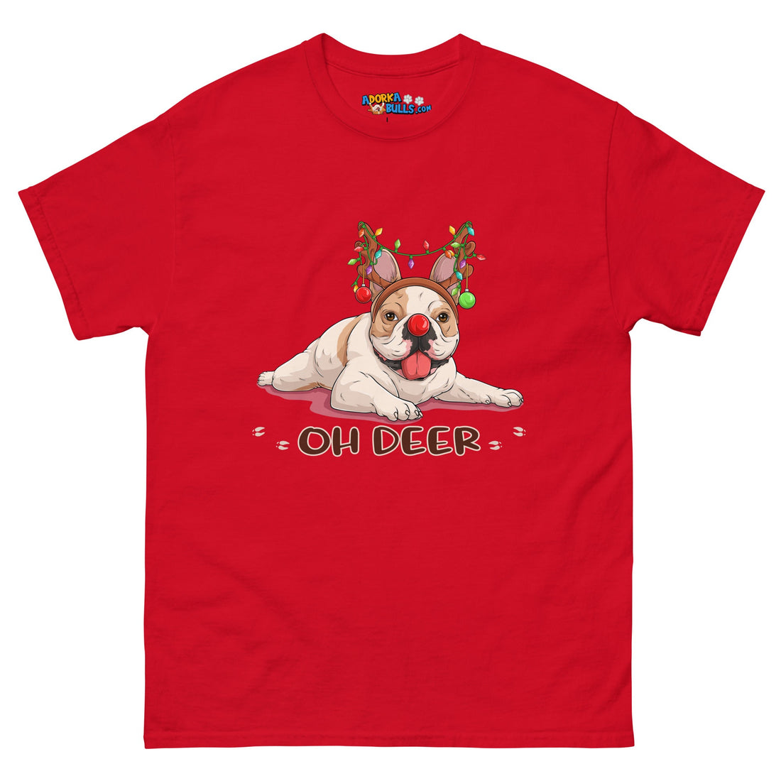 Christmas &quot;Oh Deer&quot; French Bulldog Unisex Tee | Fawn &amp; White Colored