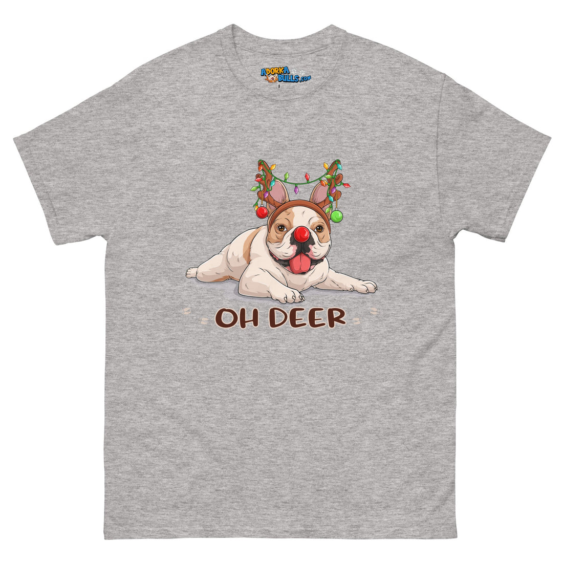 Christmas "Oh Deer" French Bulldog Unisex Tee | Fawn &amp; White Colored