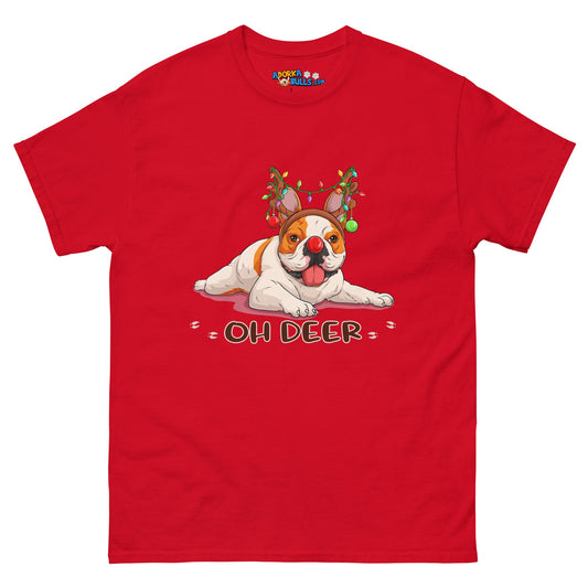 Christmas "Oh Deer" French Bulldog Unisex Tee | Red & White Colored