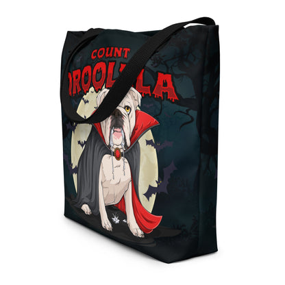 Count Droolula English Bulldog Halloween Large Tote Bag with Pocket