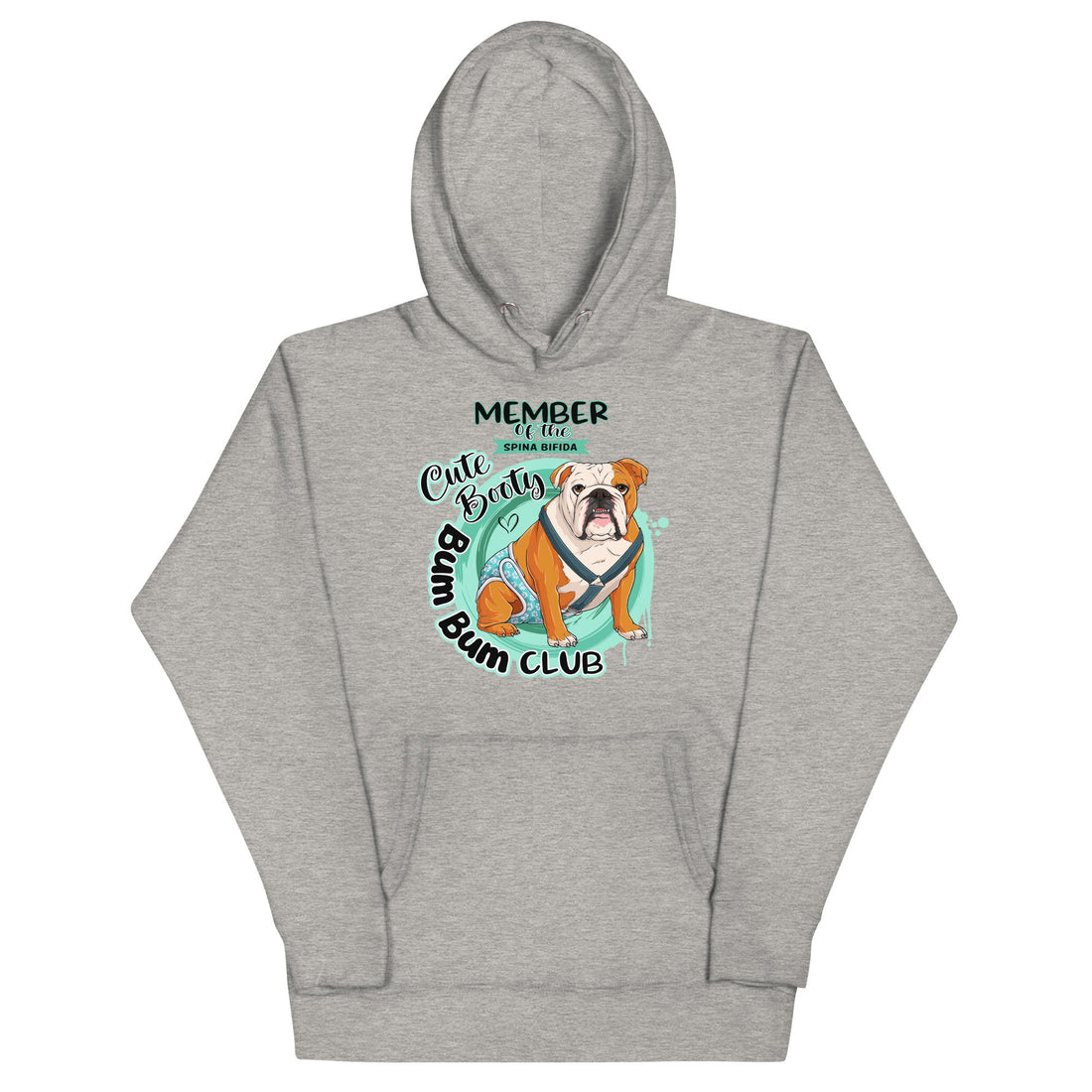 "Cute Booty Bum Bum Club" Male English Bulldog Unisex Hoodie | Red & White Colored