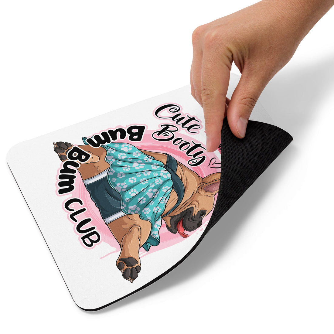 &quot;Cute Booty Bum Bum Club&quot; Mouse Pad | Fawn &amp; White Colored Female French Bulldog with Spina Bifida