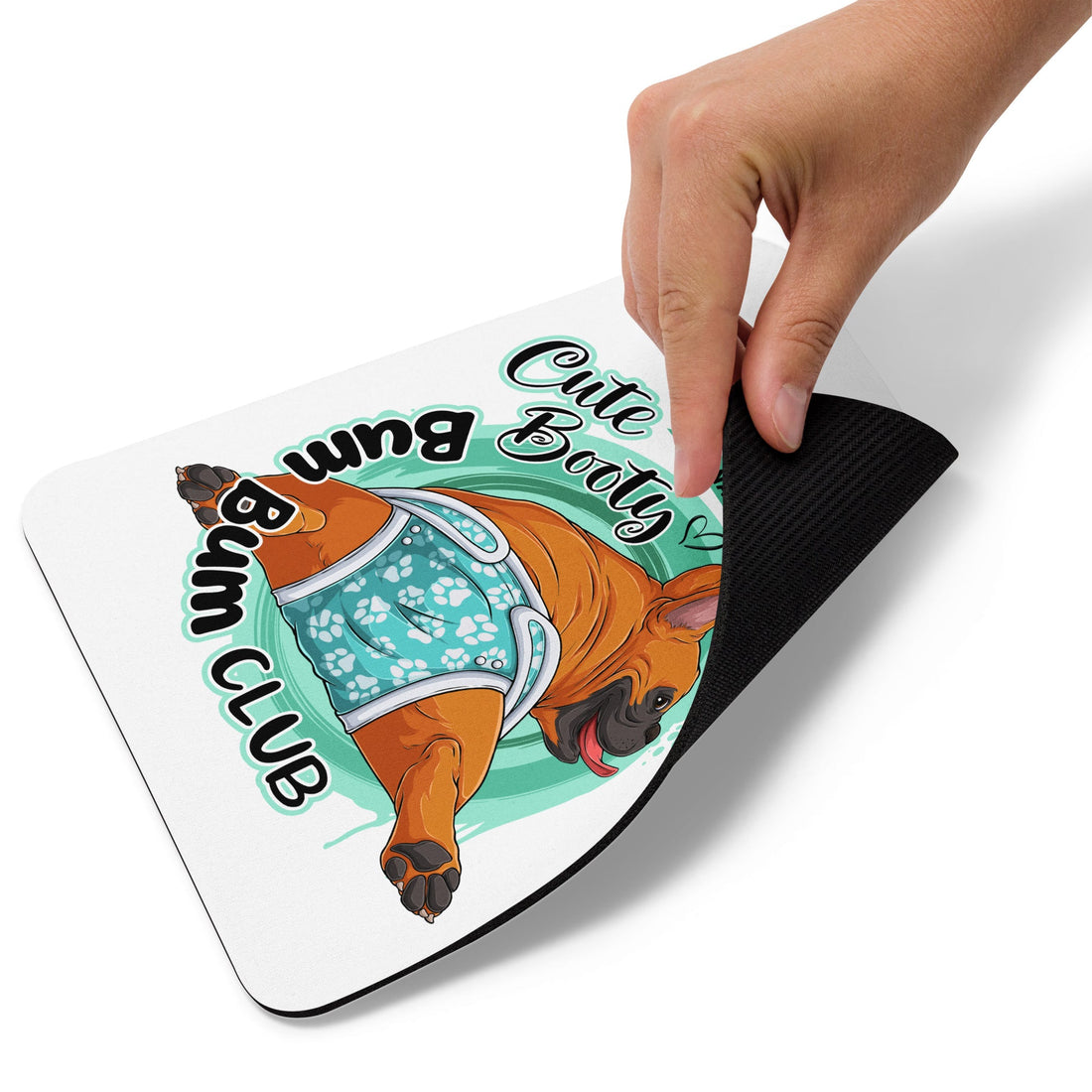 &quot;Cute Booty Bum Bum Club&quot; Mouse Pad | Red &amp; White Colored Female French Bulldog with Spina Bifida