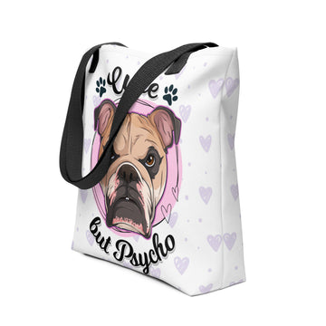 "Cute But Psycho" English Bulldog Tote Bag