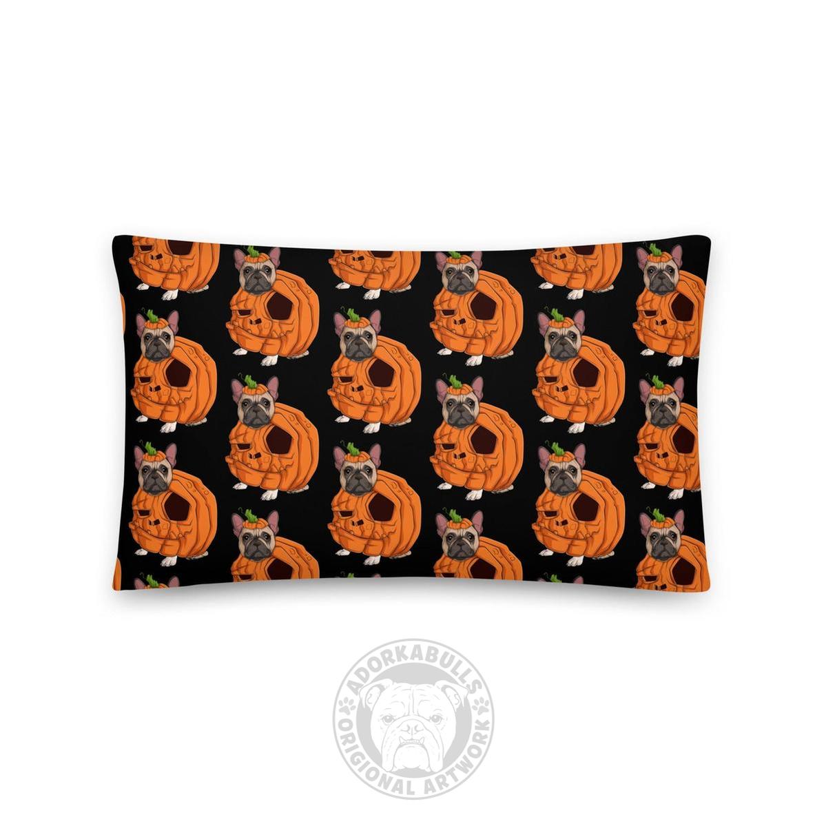 Cutest Lil Pumpkin in the Patch Bulldog Throw Pillow | Frenchie · Fawn &amp; White · Female