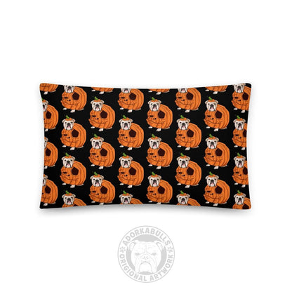 Cutest Lil Pumpkin in the Patch Bulldog Throw Pillow | English Bulldog · Fawn &amp; White · Female