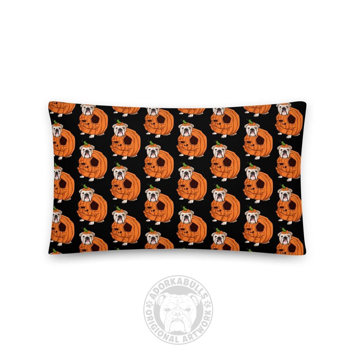 Cutest Lil Pumpkin in the Patch Bulldog Throw Pillow | English Bulldog · Fawn &amp; White · Male