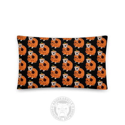 Cutest Lil Pumpkin in the Patch Bulldog Throw Pillow | English Bulldog · Fawn &amp; White · Male
