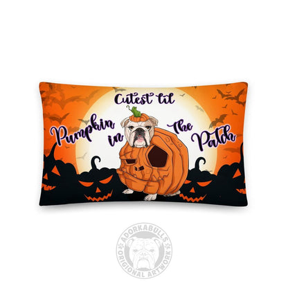 Cutest Lil Pumpkin in the Patch Bulldog Throw Pillow | English Bulldog · Fawn &amp; White · Female