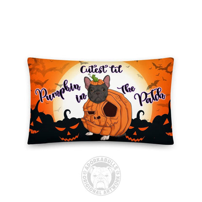 Cutest Lil Pumpkin in the Patch Bulldog Throw Pillow | Frenchie · Black &amp; White · Male