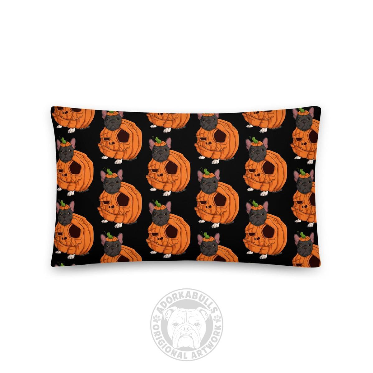 Cutest Lil Pumpkin in the Patch Bulldog Throw Pillow | Frenchie · Black &amp; White · Male