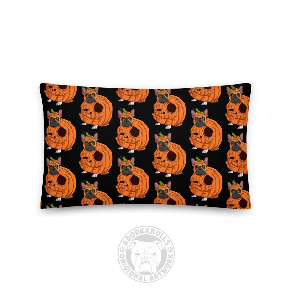Cutest Lil Pumpkin in the Patch Bulldog Throw Pillow | Frenchie · Red &amp; White · Male