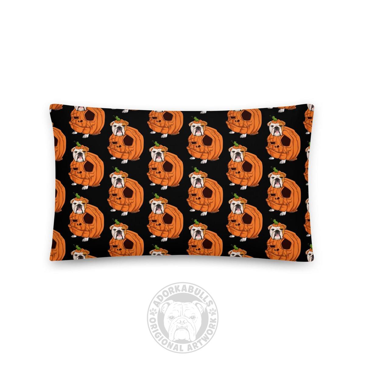 Cutest Lil Pumpkin in the Patch Bulldog Throw Pillow | English Bulldog · Red &amp; White · Male