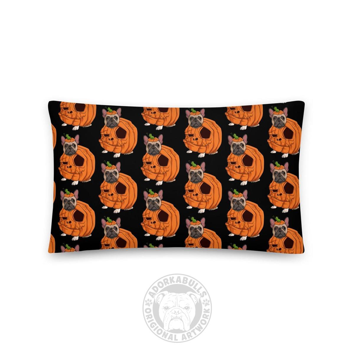 Cutest Lil Pumpkin in the Patch Bulldog Throw Pillow | Frenchie · Fawn &amp; White · Male