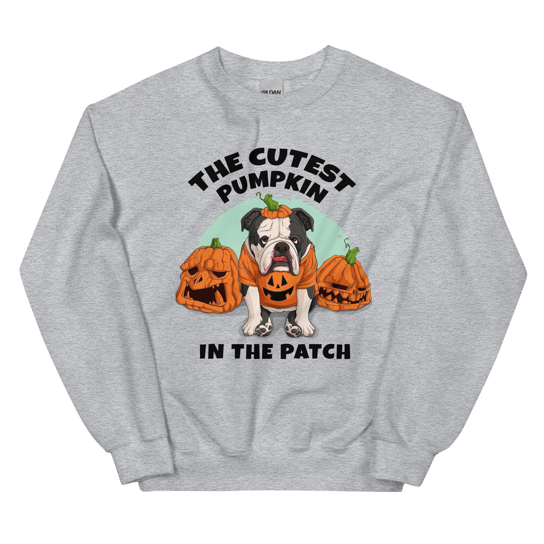 "Cutest Pumpkin in the Patch" Bulldog Unisex Sweatshirt | B&W Colored
