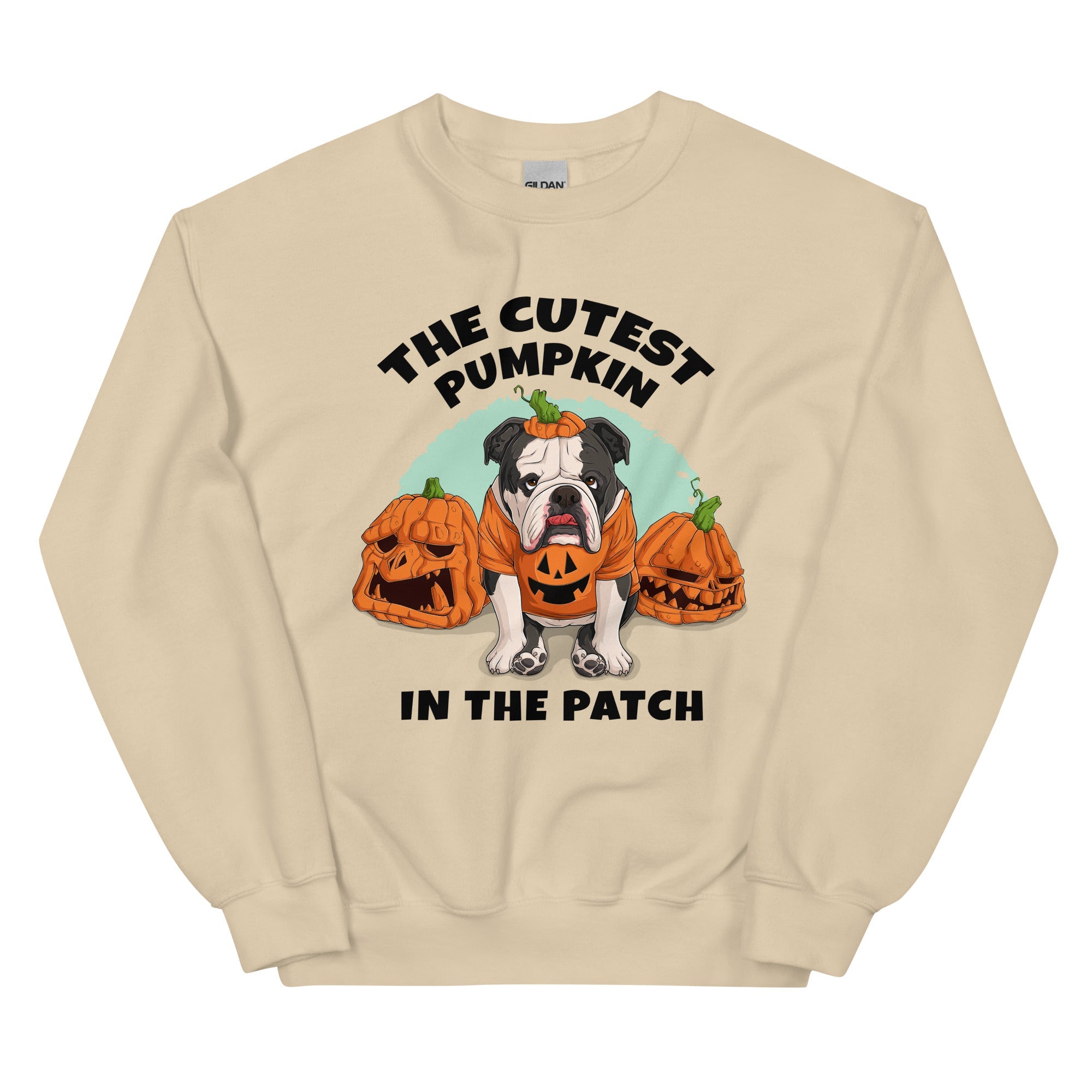 &quot;Cutest Pumpkin in the Patch&quot; Bulldog Unisex Sweatshirt | B&amp;W Colored