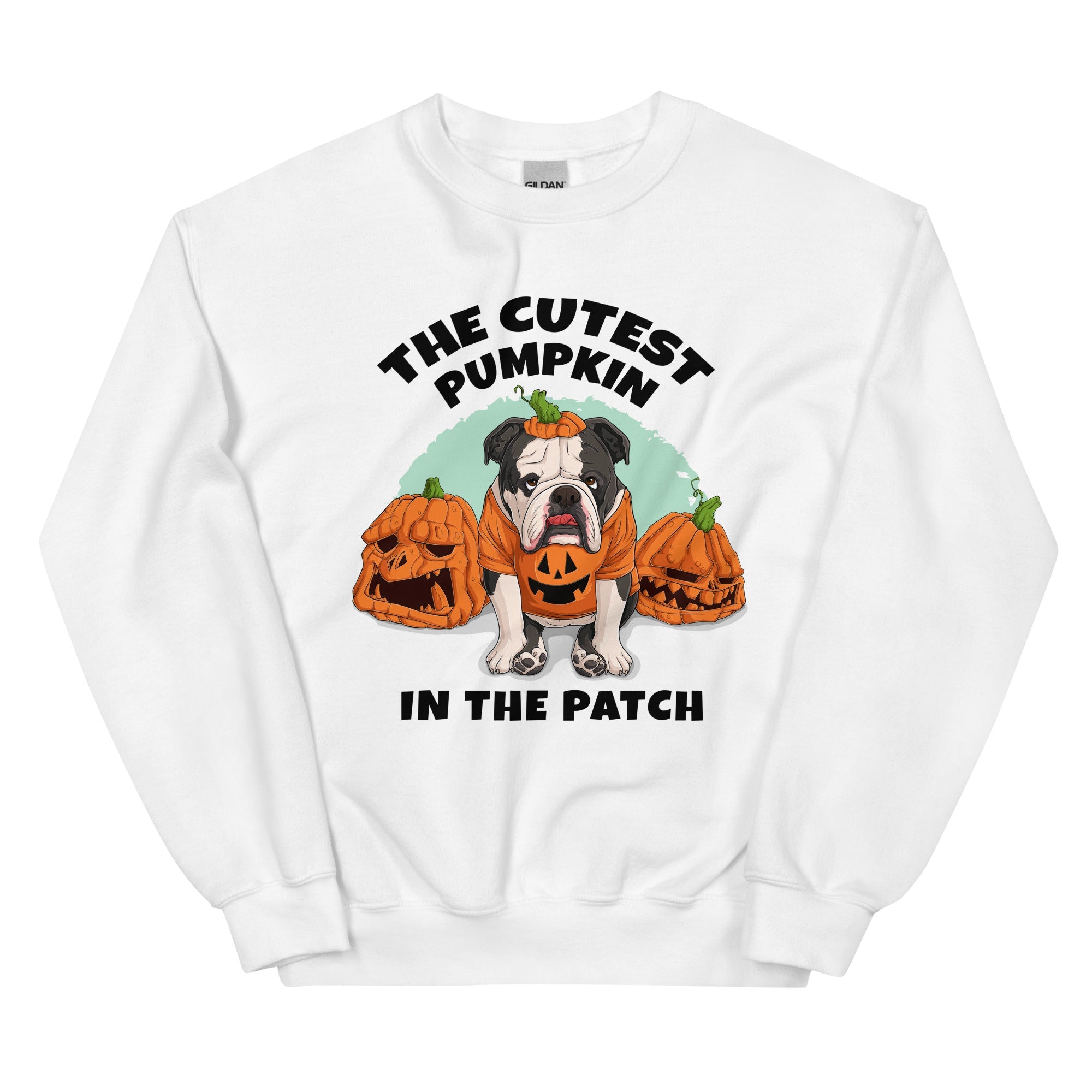 &quot;Cutest Pumpkin in the Patch&quot; Bulldog Unisex Sweatshirt | B&amp;W Colored