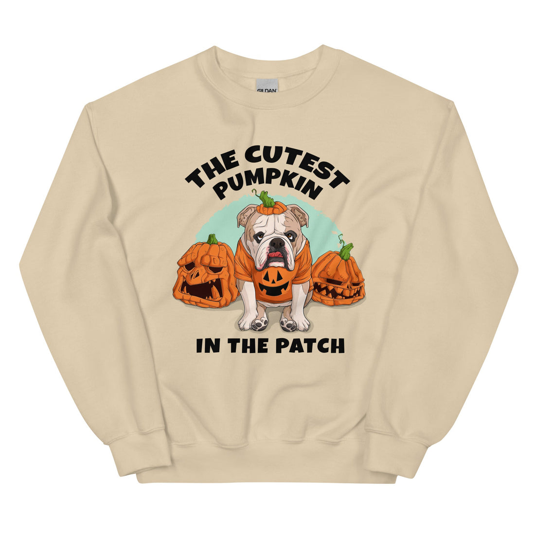 "Cutest Pumpkin in the Patch" Bulldog Unisex Sweatshirt | Fawn & White Colored