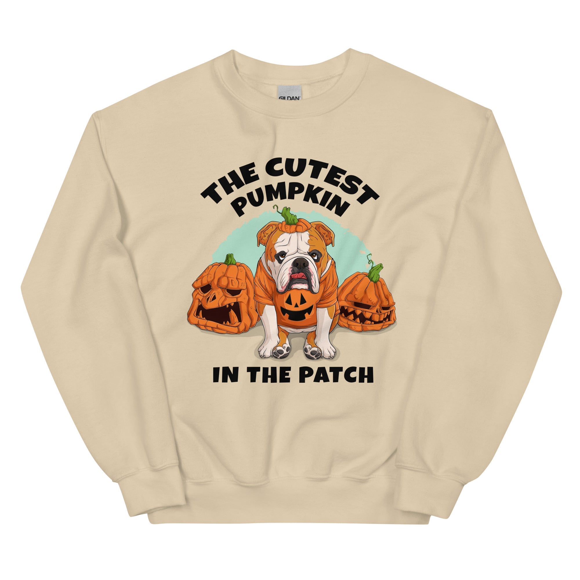 &quot;Cutest Pumpkin in the Patch&quot; Bulldog Unisex Sweatshirt | Red &amp; White Colored