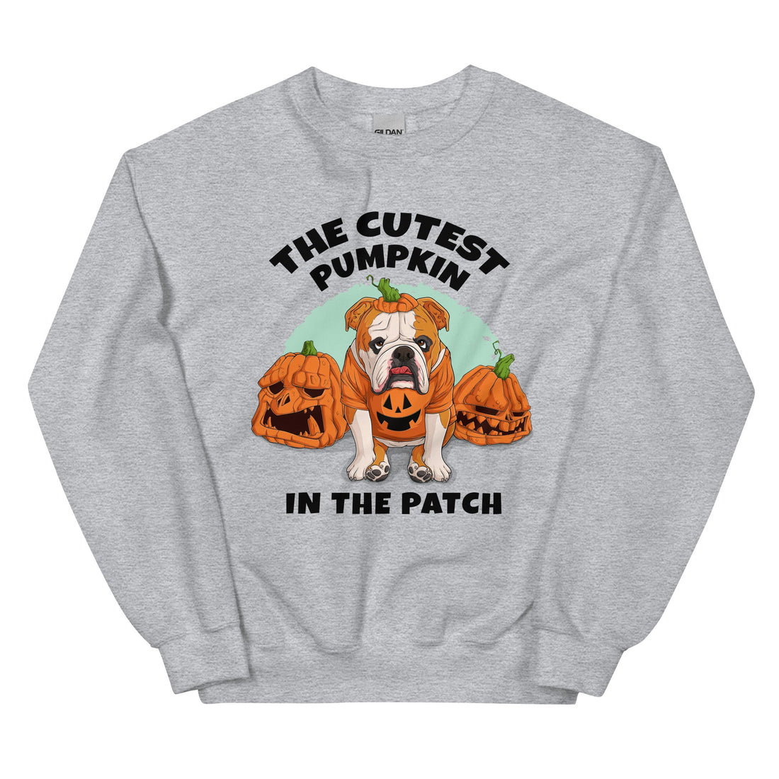 "Cutest Pumpkin in the Patch" Bulldog Unisex Sweatshirt | Red & White Colored